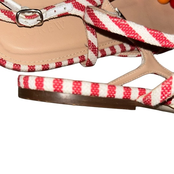 Jcrew red white stripe canvas pointy toe t strap sandals flats size 10 - Picture 5 of 5